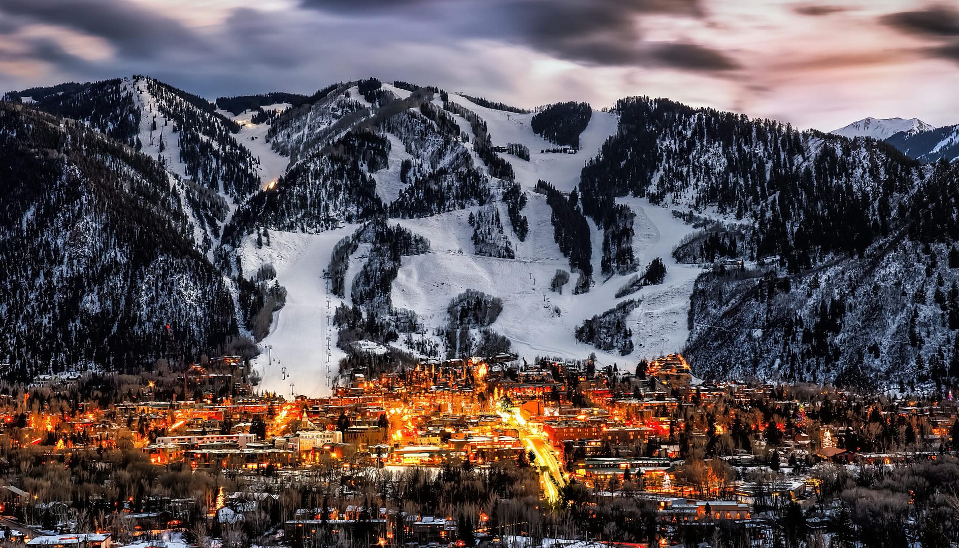 Aspen city skyline with milky way