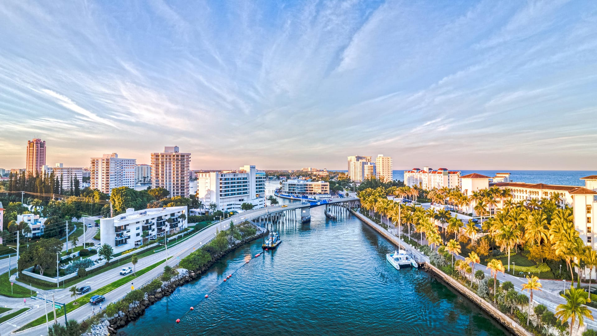 Aerial view of Sunset over city of Boca Raton, Florida