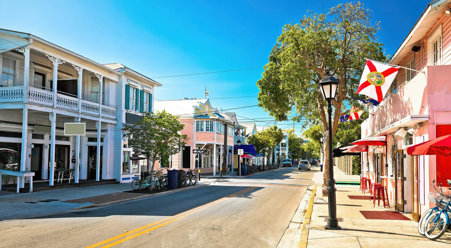 Key West famous Duval street panoramic view