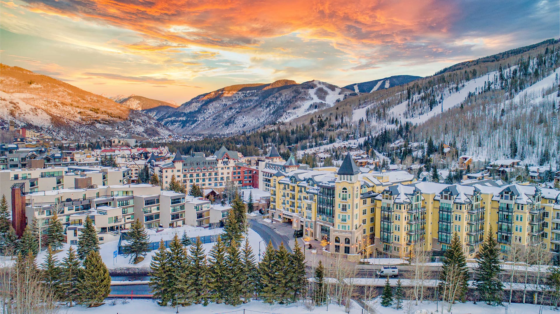 Aerial view of a downtown in Vail, Colorado, USA