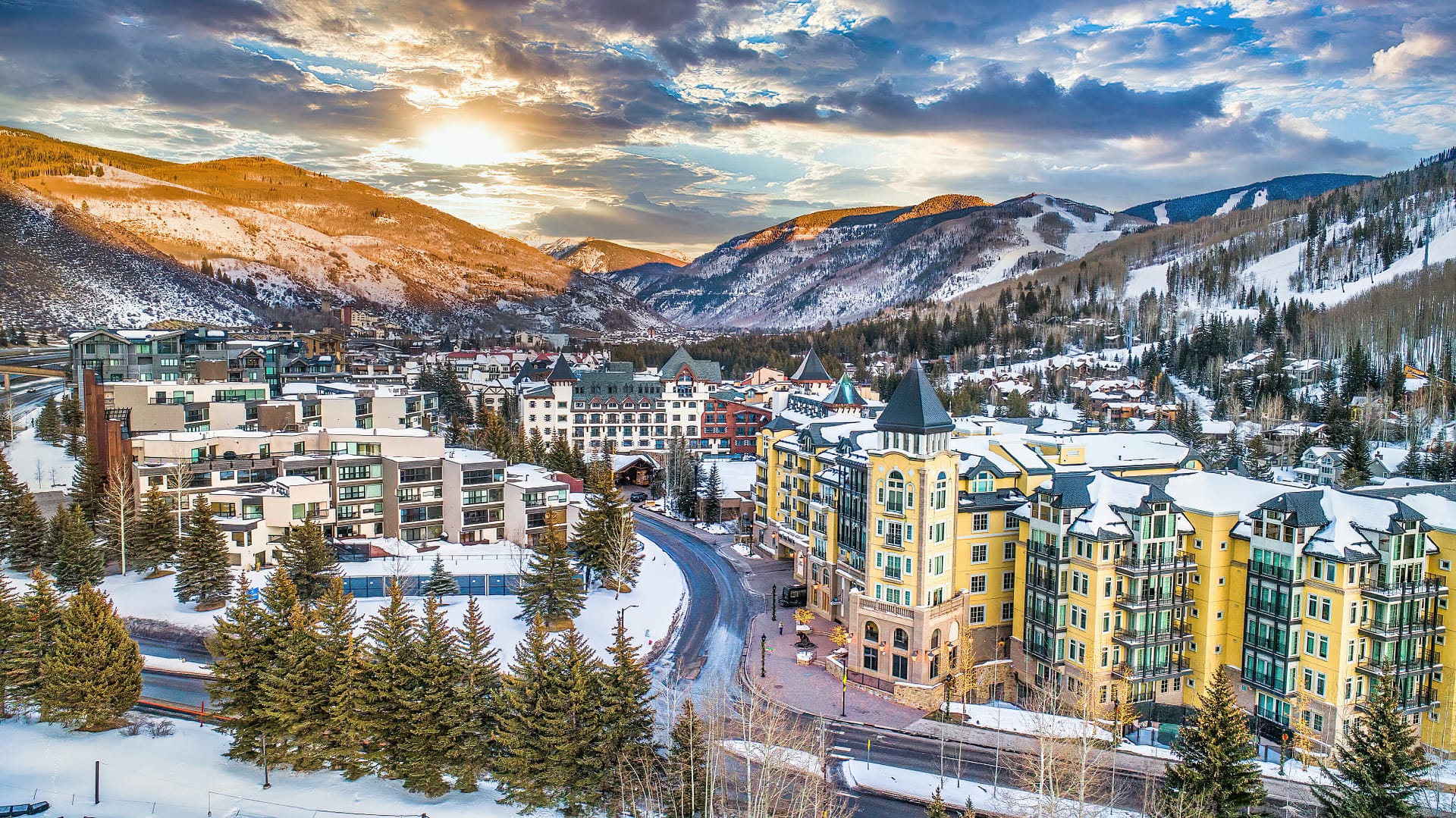 Aerial view of a village in Vail, Colorado, USA