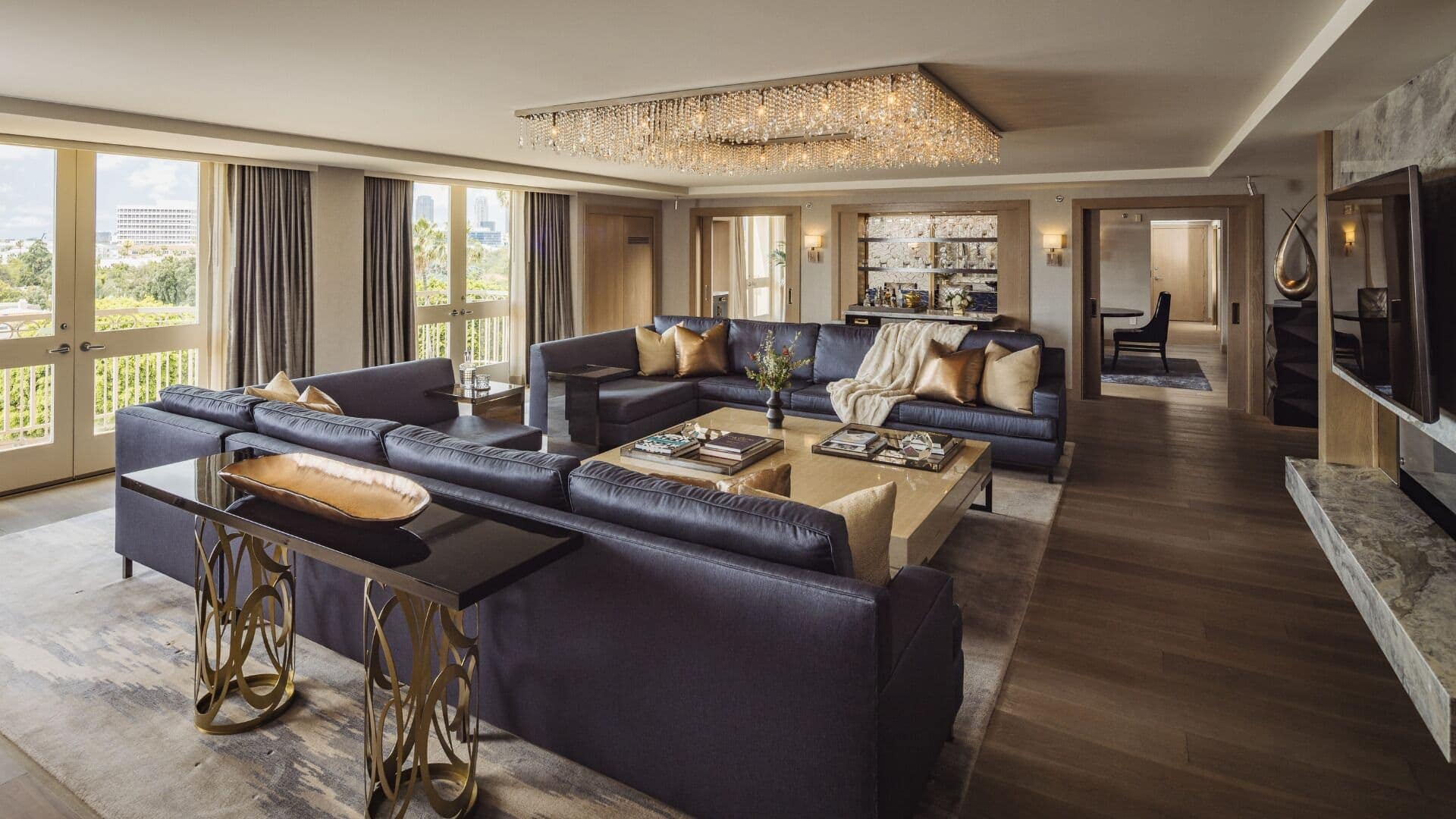 Living room view of L'Ermitage Beverly Hills