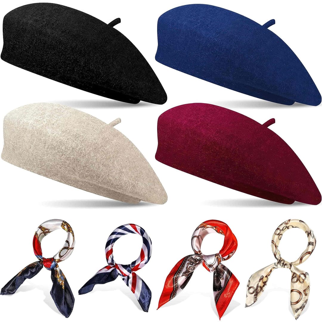 Geyoga French Beret Hat with Silky Scarf