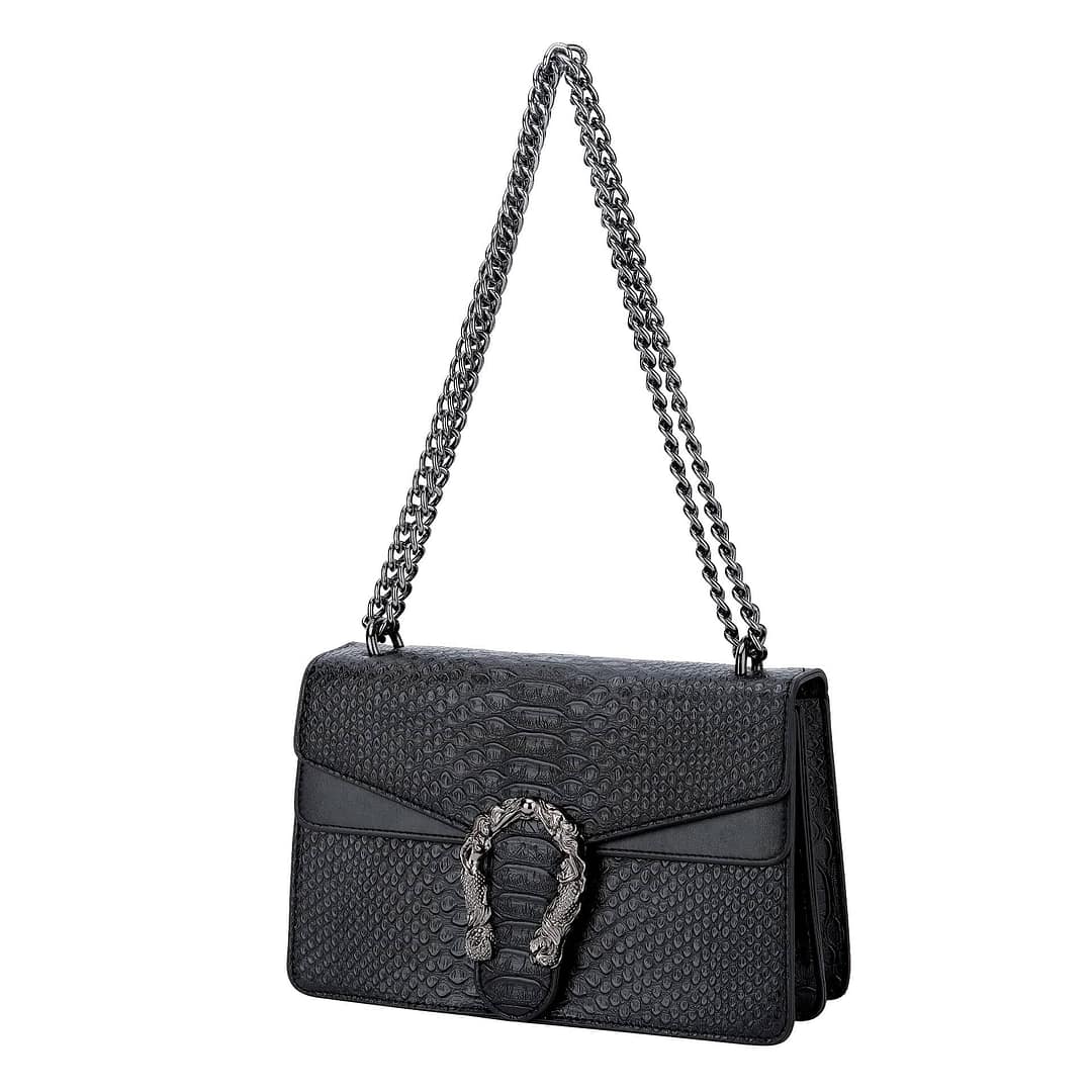 Snake Printed Leather Chain Purse