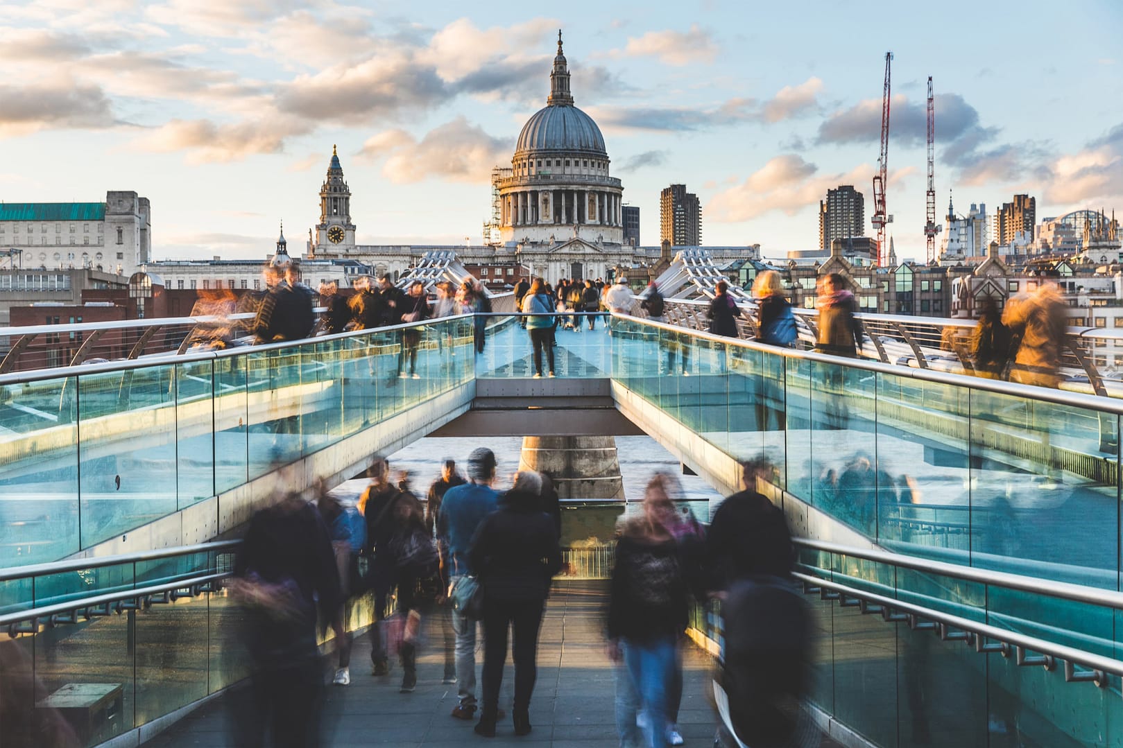 London and St. Paul's Cathedral with blurred people