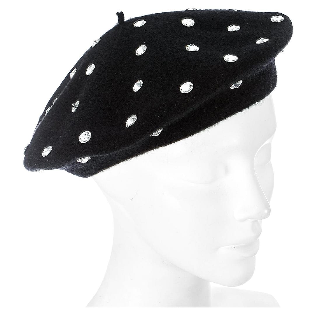 Dolce & Gabbana A/W 2000 Black Wool Beret with Crystals