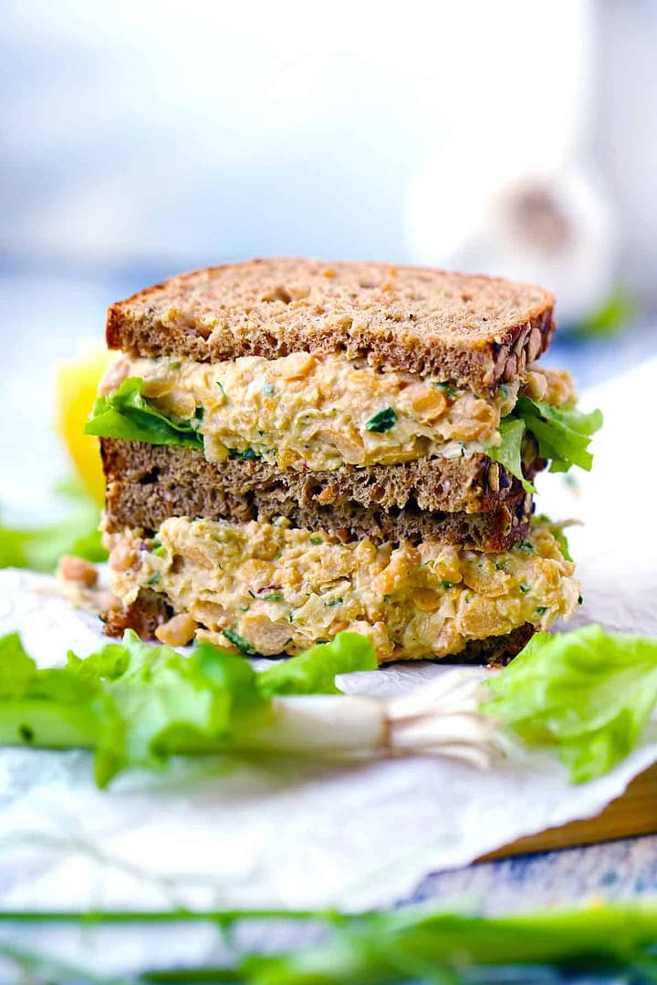Smashed chickpea salad sandwich