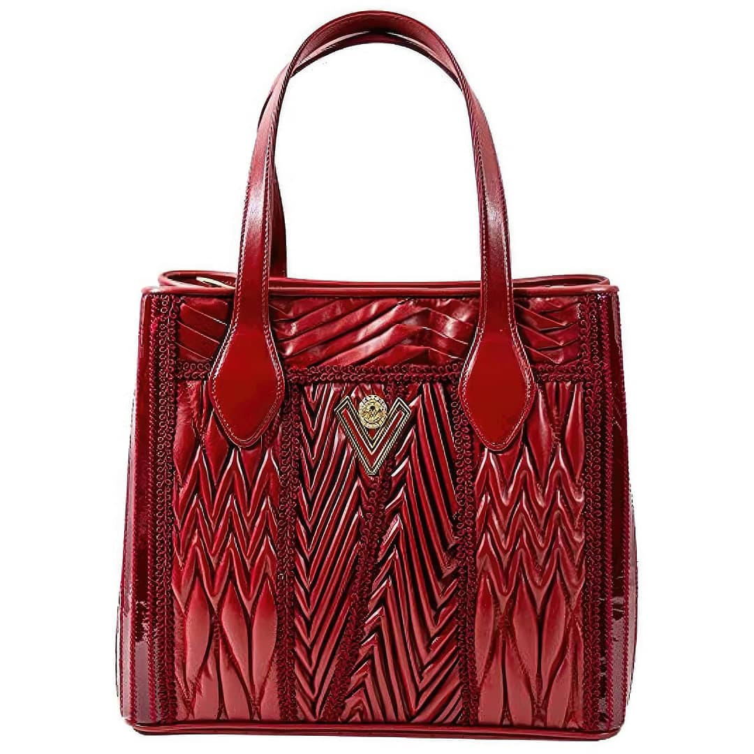 Valentino Orlandi Burgundy Plisse Pleated Leather Tote Bag