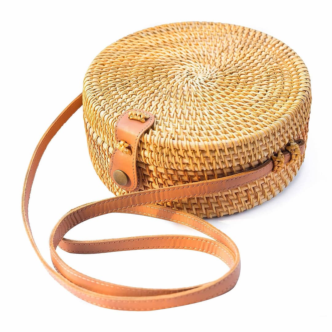 Natural NEO Handwoven Round Rattan Shoulder Bag