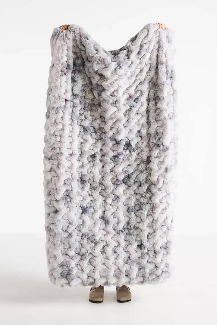 Anthropologie Luxe Faux Fur Throw Blanket